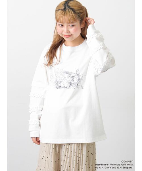 Samansa Mos2（サマンサ モスモス）の「【Disney】くまのプーさん袖フリルロンT（ニット/セーター・レディース・チャコールグレー/オフホワイト/キナリ・F）」の6枚目の写真