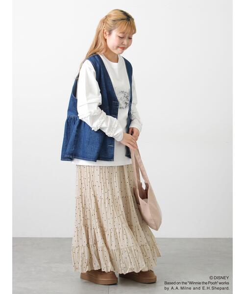 Samansa Mos2（サマンサ モスモス）の「【Disney】くまのプーさん袖フリルロンT（ニット/セーター・レディース・チャコールグレー/オフホワイト/キナリ・F）」の9枚目の写真