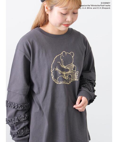 Samansa Mos2（サマンサ モスモス）の「【Disney】くまのプーさん袖フリルロンT（ニット/セーター・レディース・チャコールグレー/オフホワイト/キナリ・F）」の10枚目の写真