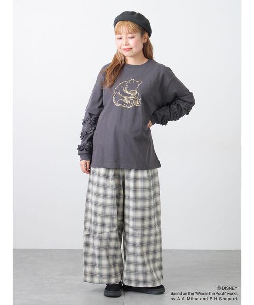 Samansa Mos2（サマンサ モスモス）の「【Disney】くまのプーさん袖フリルロンT（ニット/セーター・レディース・チャコールグレー/オフホワイト/キナリ・F）」の14枚目の写真