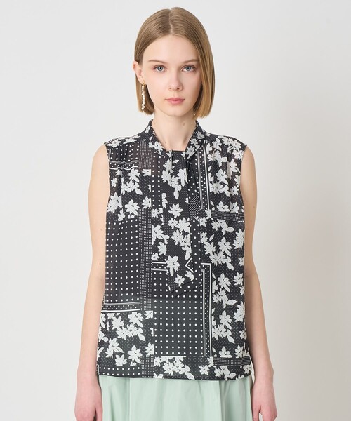 ANAYI（アナイ）の「【セットアップ対応商品】ドットパッチワークプリントボウタイ ブラウス（シャツ/ブラウス・レディース・ベージュ/ブラック・38/36）」の3枚目の写真