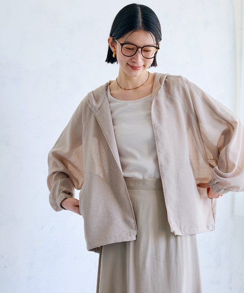 CROSS FUNCTION（クロスファンクション）の「《洗える》サマ美え シアーZIPパーカー【CROSS FUNCTION/クロスファンクション】（パーカー・レディース・アイボリー/モカ・M/LL/L）」の2枚目の写真