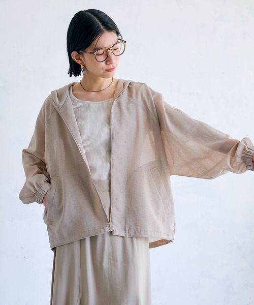 CROSS FUNCTION（クロスファンクション）の「《洗える》サマ美え シアーZIPパーカー【CROSS FUNCTION/クロスファンクション】（パーカー・レディース・アイボリー/モカ・M/LL/L）」の4枚目の写真