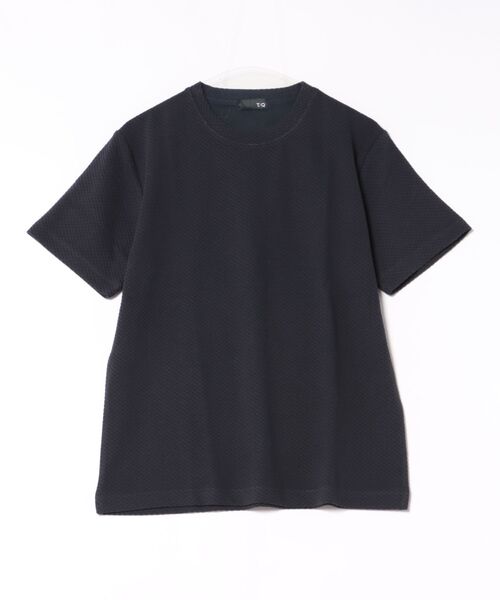 TAKA-Q(タカキュー)の「【綿混】タカキュー チェック ジャガード クルーネック 半袖 Tシャツ(Tシャツ/カットソー・メンズ・ネイビー/ライトグレー・MEDIUM/LARGE/X-LARGE)」の4枚目の写真