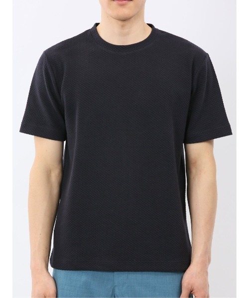 TAKA-Q(タカキュー)の「【綿混】タカキュー チェック ジャガード クルーネック 半袖 Tシャツ(Tシャツ/カットソー・メンズ・ネイビー/ライトグレー・MEDIUM/LARGE/X-LARGE)」の10枚目の写真