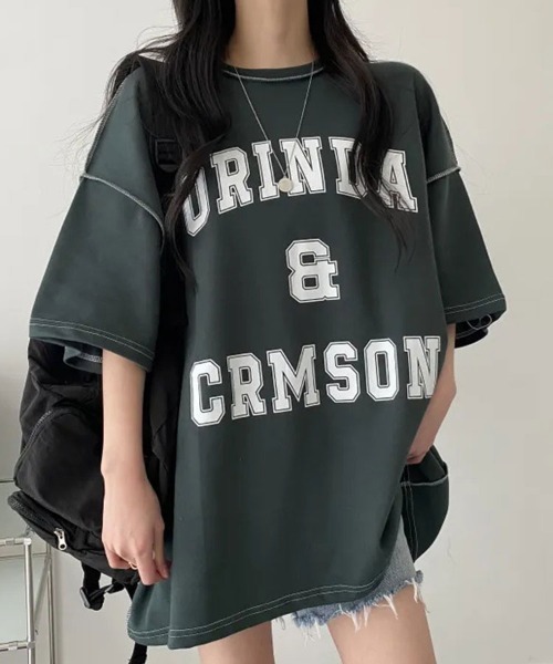 SallyLunn(サリーラン)の「カレッジロゴビッグTシャツ(Tシャツ/カットソー・レディース・ネイビー/グレー/グリーン・LARGE/MEDIUM)」の1枚目の写真