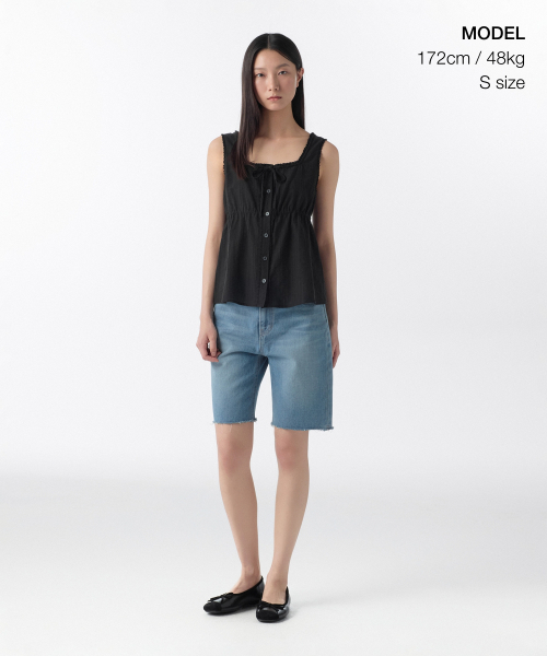 MUSINSA STANDARD WOMAN（ムシンサスタンダードウーマン）の「ウィメンズバーティカルテクスチャーボタンスリーブレストップ[ブラック]（Tシャツ/カットソー・レディース・その他・X-SMALL/SMALL/MEDIUM/LARGE）」の2枚目の写真