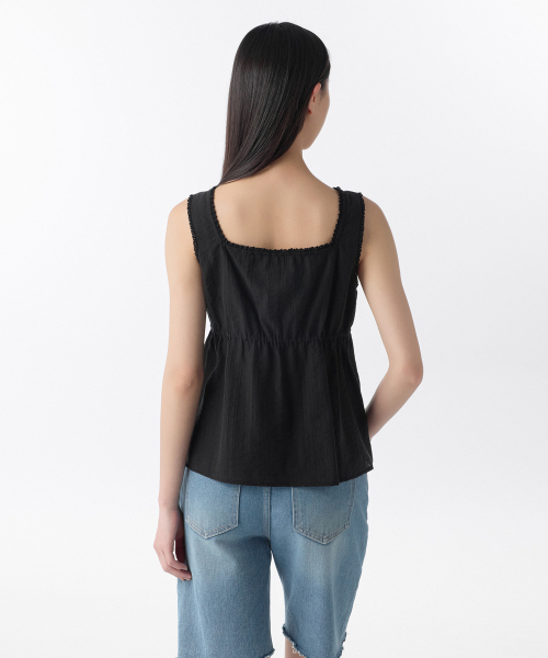 MUSINSA STANDARD WOMAN（ムシンサスタンダードウーマン）の「ウィメンズバーティカルテクスチャーボタンスリーブレストップ[ブラック]（Tシャツ/カットソー・レディース・その他・X-SMALL/SMALL/MEDIUM/LARGE）」の3枚目の写真