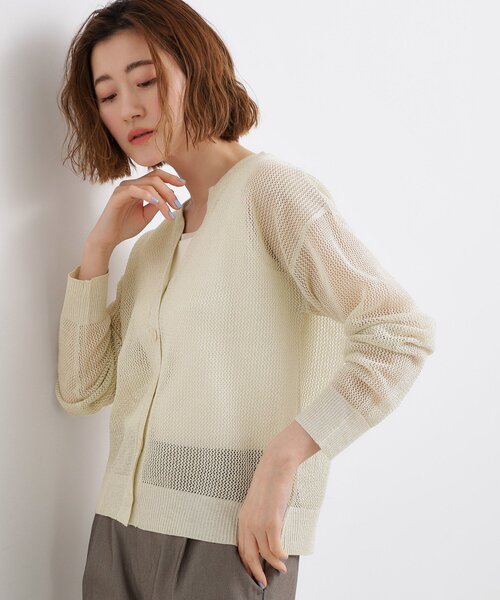 grove(グローブ)の「【貴島明日香さん着用】ラメメッシュキーネックカーディガン(カーディガン/ボレロ・レディース・オフホワイト/ブルー系その他/ブラウン系その他・03/02/04/05)」の7枚目の写真