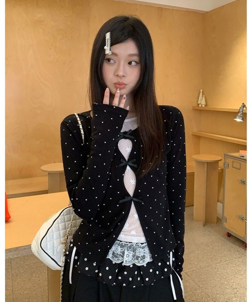 inst.ALL（インストール）の「3リボンレースレイヤードトップス（Tシャツ/カットソー・レディース・ブラック/ブラック×ホワイト・M）」の3枚目の写真