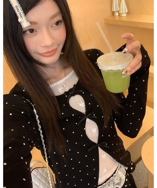 inst.ALL（インストール）の「3リボンレースレイヤードトップス（Tシャツ/カットソー・レディース・ブラック/ブラック×ホワイト・M）」の4枚目の写真