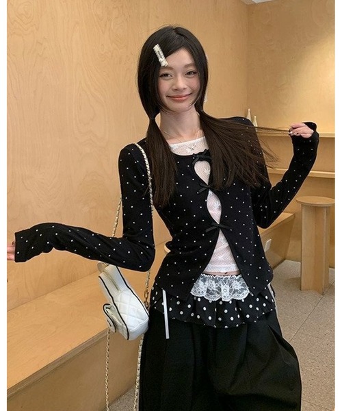 inst.ALL（インストール）の「3リボンレースレイヤードトップス（Tシャツ/カットソー・レディース・ブラック/ブラック×ホワイト・M）」の5枚目の写真