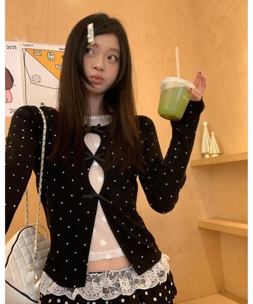 inst.ALL（インストール）の「3リボンレースレイヤードトップス（Tシャツ/カットソー・レディース・ブラック/ブラック×ホワイト・M）」の6枚目の写真