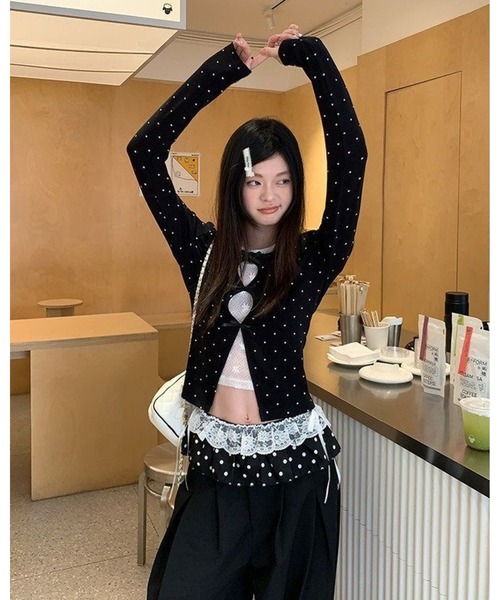 inst.ALL（インストール）の「3リボンレースレイヤードトップス（Tシャツ/カットソー・レディース・ブラック/ブラック×ホワイト・M）」の7枚目の写真
