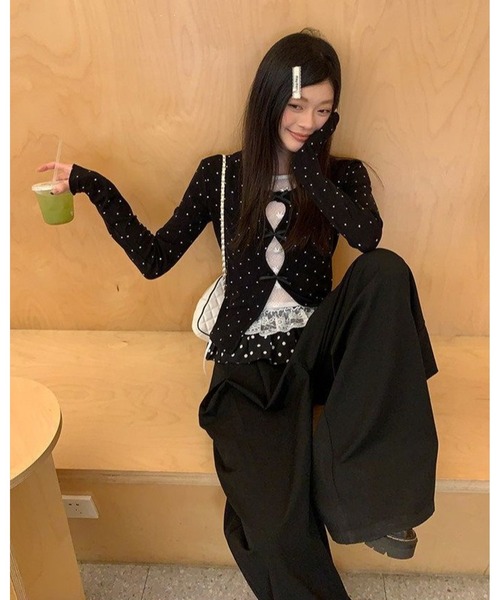 inst.ALL（インストール）の「3リボンレースレイヤードトップス（Tシャツ/カットソー・レディース・ブラック/ブラック×ホワイト・M）」の8枚目の写真