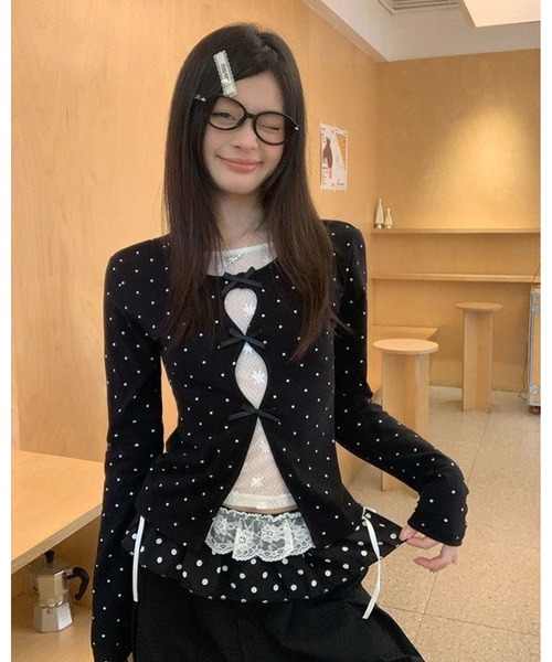 inst.ALL（インストール）の「3リボンレースレイヤードトップス（Tシャツ/カットソー・レディース・ブラック/ブラック×ホワイト・M）」の9枚目の写真