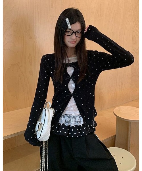 inst.ALL（インストール）の「3リボンレースレイヤードトップス（Tシャツ/カットソー・レディース・ブラック/ブラック×ホワイト・M）」の11枚目の写真