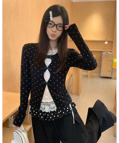 inst.ALL（インストール）の「3リボンレースレイヤードトップス（Tシャツ/カットソー・レディース・ブラック/ブラック×ホワイト・M）」の12枚目の写真