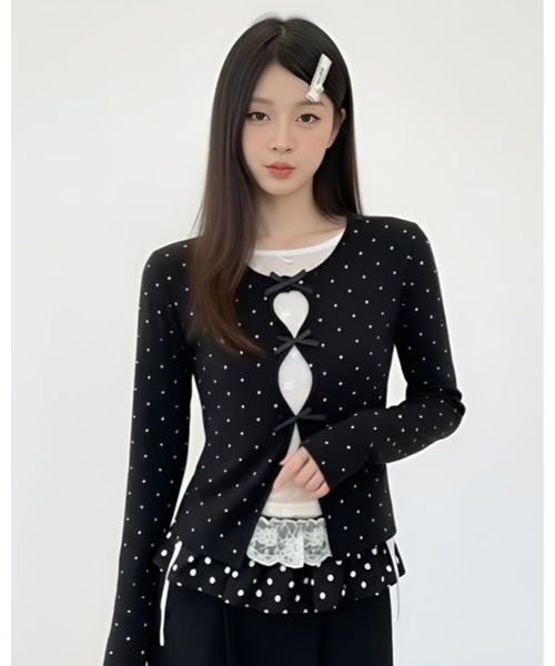 inst.ALL（インストール）の「3リボンレースレイヤードトップス（Tシャツ/カットソー・レディース・ブラック/ブラック×ホワイト・M）」の14枚目の写真