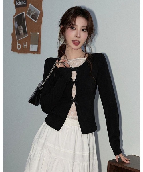 inst.ALL（インストール）の「3リボンレースレイヤードトップス（Tシャツ/カットソー・レディース・ブラック/ブラック×ホワイト・M）」の18枚目の写真