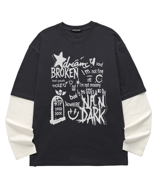 VANNWORKS（バンワークス）の「レイヤード BROKEN STAR ロングスリーブ (VVLL0220) チャコール/ホワイト（Tシャツ/カットソー・メンズ・その他・SMALL/MEDIUM/LARGE/X-LARGE）」の3枚目の写真