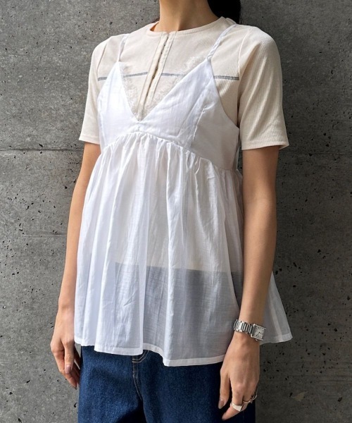 CIEL'AIR(シエルエアー)の「SHEER CAMI(シアーキャミ)(キャミソール・レディース・ブラウン/オフホワイト・FREE)」の21枚目の写真
