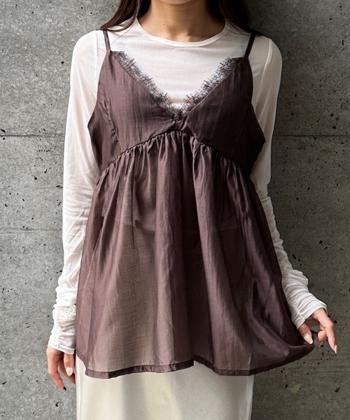CIEL'AIR(シエルエアー)の「SHEER CAMI(シアーキャミ)(キャミソール・レディース・ブラウン/オフホワイト・FREE)」の16枚目の写真