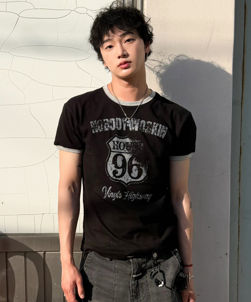 NOBODY WORK RINGER TEE BLACK（Tシャツ/カットソー）｜THEVINYLHOUSE 