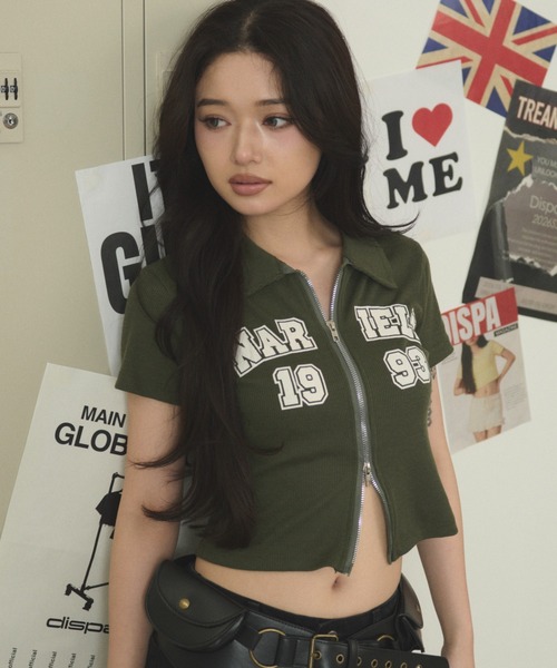 WEGO(ウィゴー)の「WEGO/【26春夏新作】WジップナンバリングロゴT(Tシャツ/カットソー・レディース・カーキ/グレー・FREE)」の1枚目の写真