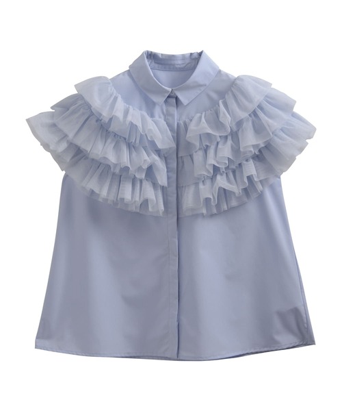 Fit more(フィットモア)の「ボリュームチュールフリルトップス(シャツ/ブラウス・レディース・コーラル/ホワイト/ブルー・FREE)」の21枚目の写真