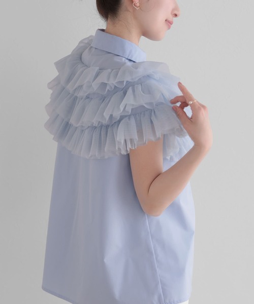 Fit more(フィットモア)の「ボリュームチュールフリルトップス(シャツ/ブラウス・レディース・コーラル/ホワイト/ブルー・FREE)」の11枚目の写真