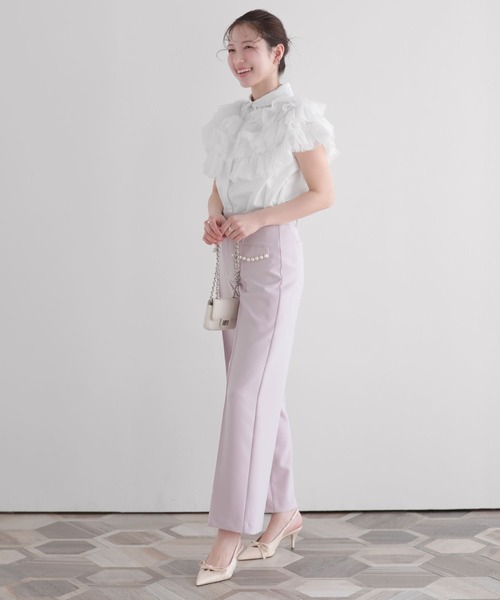 Fit more(フィットモア)の「ボリュームチュールフリルトップス(シャツ/ブラウス・レディース・コーラル/ホワイト/ブルー・FREE)」の13枚目の写真