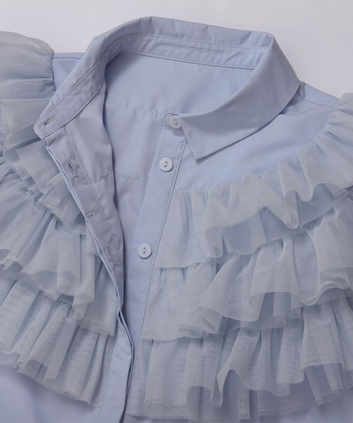 Fit more(フィットモア)の「ボリュームチュールフリルトップス(シャツ/ブラウス・レディース・コーラル/ホワイト/ブルー・FREE)」の17枚目の写真