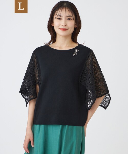 TRANS WORK(トランスワーク)の「【L】【ウォッシャブル】クロッシュケミカルレースコンビニットプルオーバー(Tシャツ/カットソー・レディース・ブラウン系その他5/ブラック/オフホワイト・46/44)」の2枚目の写真