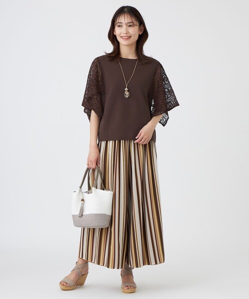TRANS WORK(トランスワーク)の「【L】【ウォッシャブル】クロッシュケミカルレースコンビニットプルオーバー(Tシャツ/カットソー・レディース・ブラウン系その他5/ブラック/オフホワイト・46/44)」の6枚目の写真