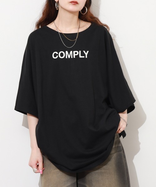 FUNALIVE(ファンアライブ)の「胸元刺繍ロゴ バックロゴプリント ドルマン Tシャツ チュニック トップス 半袖(Tシャツ/カットソー・レディース・ホワイト/ブラック/カーキ・L)」の2枚目の写真
