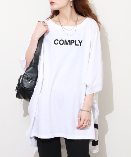 FUNALIVE(ファンアライブ)の「胸元刺繍ロゴ バックロゴプリント ドルマン Tシャツ チュニック トップス 半袖(Tシャツ/カットソー・レディース・ホワイト/ブラック/カーキ・L)」の22枚目の写真