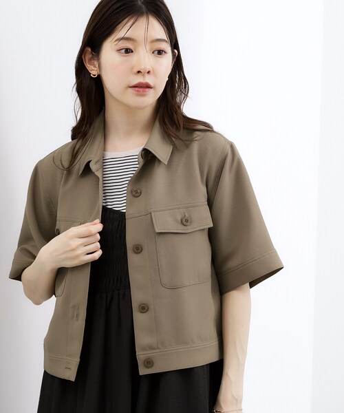 grove(グローブ)の「【吸水速乾・通気性・洗える】衿付きハーフジャケット(テーラードジャケット・レディース・ブラック/ブラウン系その他/オフホワイト・02/03/04/05)」の3枚目の写真