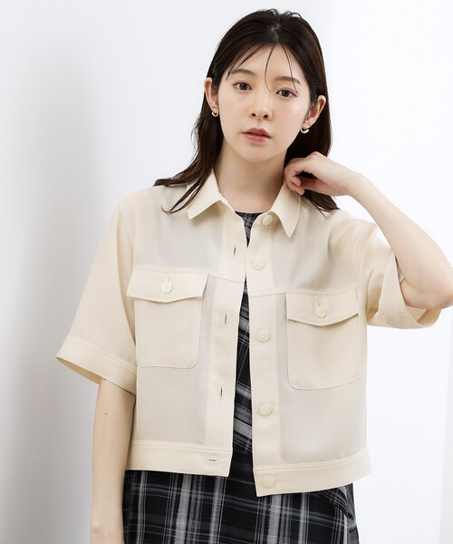grove(グローブ)の「【吸水速乾・通気性・洗える】衿付きハーフジャケット(テーラードジャケット・レディース・ブラック/ブラウン系その他/オフホワイト・02/03/04/05)」の2枚目の写真