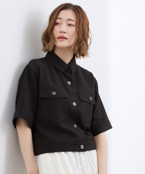 grove(グローブ)の「【吸水速乾・通気性・洗える】衿付きハーフジャケット(テーラードジャケット・レディース・ブラック/ブラウン系その他/オフホワイト・02/03/04/05)」の1枚目の写真