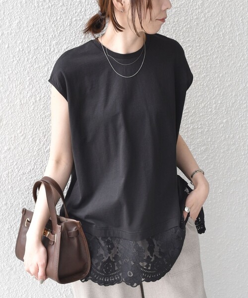 SHIPS Colors(シップス カラーズ)の「SHIPS Colors:〈手洗い可能〉レースヘム フレンチスリーブ チュニック(Tシャツ/カットソー・レディース・オフホワイト/ブラック/ブラウン・ONE SIZE)」の21枚目の写真