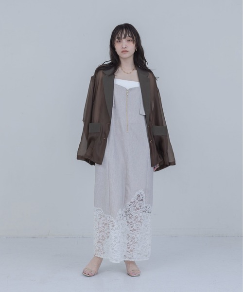Eimee Law(エイミーロウ)の「ウェーブレース リネンライクジャンスカ(ジャンパースカート・レディース・ベージュ/ブラック・FREE)」の3枚目の写真