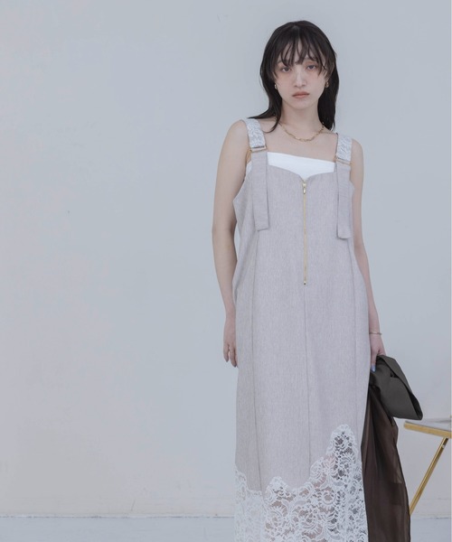 Eimee Law(エイミーロウ)の「ウェーブレース リネンライクジャンスカ(ジャンパースカート・レディース・ベージュ/ブラック・FREE)」の10枚目の写真