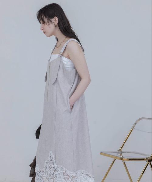 Eimee Law(エイミーロウ)の「ウェーブレース リネンライクジャンスカ(ジャンパースカート・レディース・ベージュ/ブラック・FREE)」の11枚目の写真