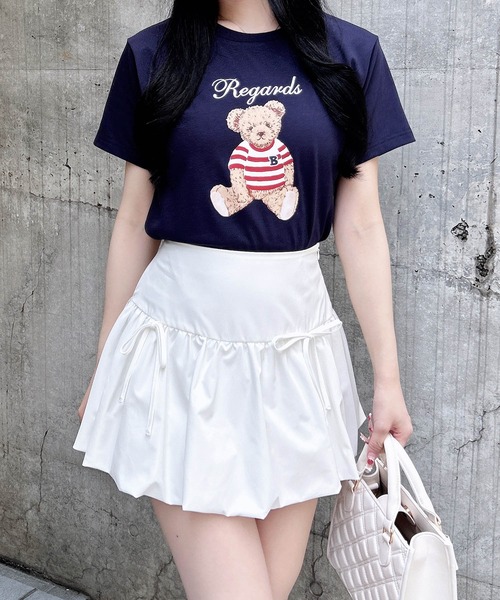 INGNI（イング）の「刺繍ロゴくまプリントTシャツ（Tシャツ/カットソー・レディース・ネイビー/オフホワイト/ライトピンク・M）」の3枚目の写真
