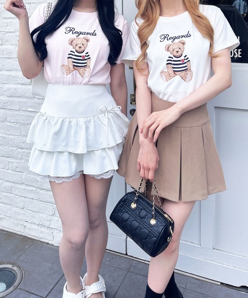 INGNI（イング）の「刺繍ロゴくまプリントTシャツ（Tシャツ/カットソー・レディース・ネイビー/オフホワイト/ライトピンク・M）」の21枚目の写真
