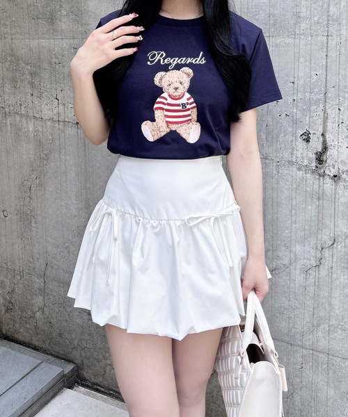 INGNI（イング）の「刺繍ロゴくまプリントTシャツ（Tシャツ/カットソー・レディース・ネイビー/オフホワイト/ライトピンク・M）」の14枚目の写真