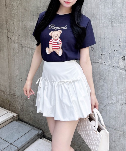 INGNI（イング）の「刺繍ロゴくまプリントTシャツ（Tシャツ/カットソー・レディース・ネイビー/オフホワイト/ライトピンク・M）」の15枚目の写真