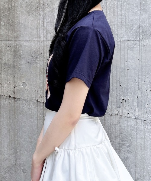 INGNI（イング）の「刺繍ロゴくまプリントTシャツ（Tシャツ/カットソー・レディース・ネイビー/オフホワイト/ライトピンク・M）」の16枚目の写真