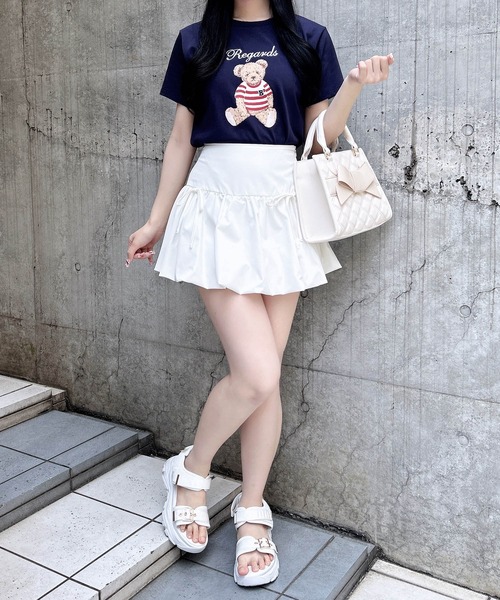 INGNI（イング）の「刺繍ロゴくまプリントTシャツ（Tシャツ/カットソー・レディース・ネイビー/オフホワイト/ライトピンク・M）」の19枚目の写真
